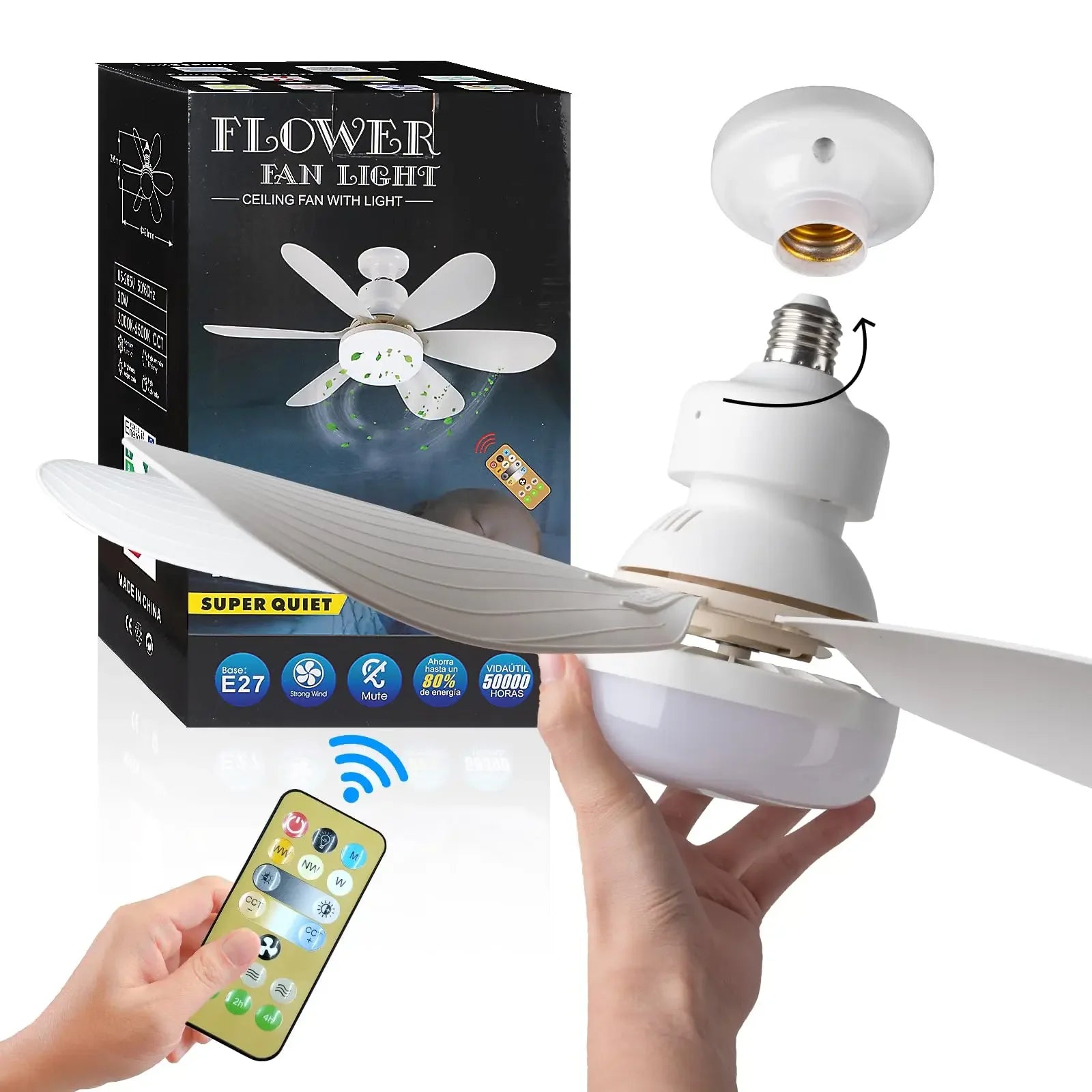40W LED Ceiling Fan Light with Remote Control – E27 Dimmable, 85–265V