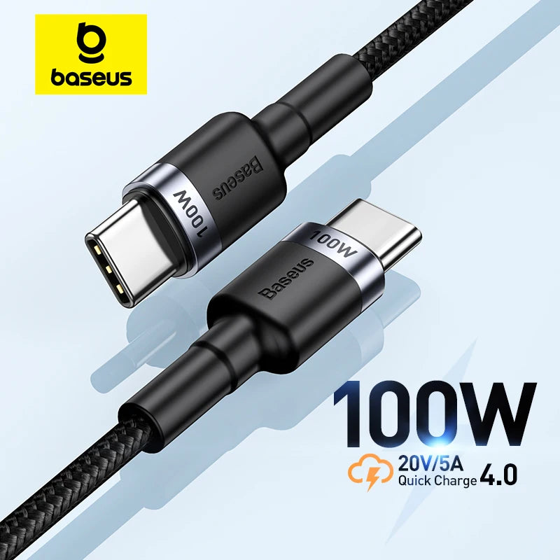 Baseus 100W USB-C to USB-C Fast Charging Cable – PD Charger for iPhone 16/17, MacBook, Samsung, Xiaomi”