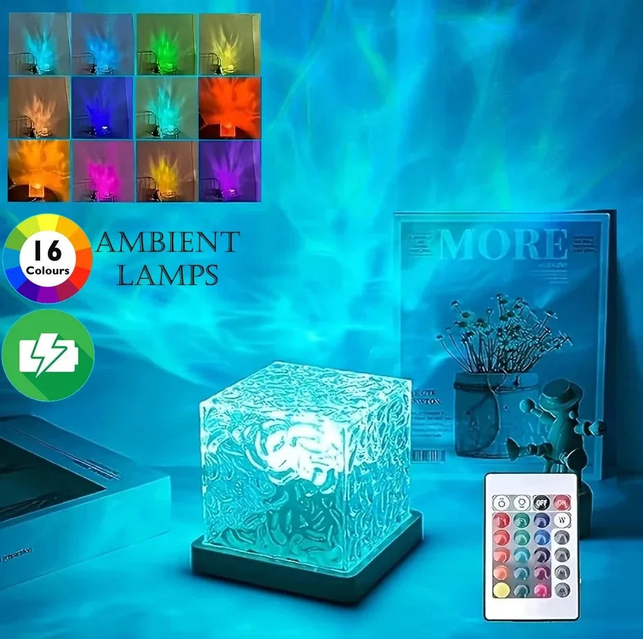 RGB Ocean Wave Aurora Projector Night Light – 16 Colors, Remote Control, Rechargeable Table Lamp
